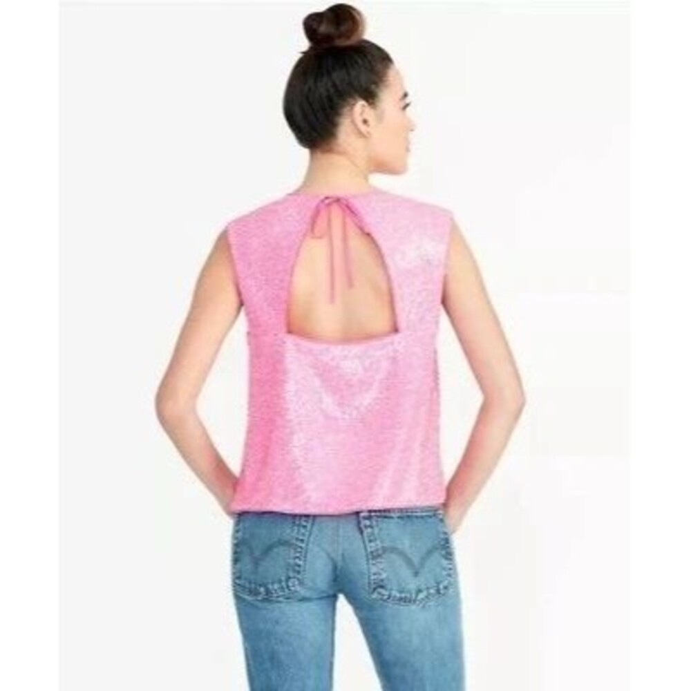 Addie Pink Flamingo Sequin Cutout Back Top